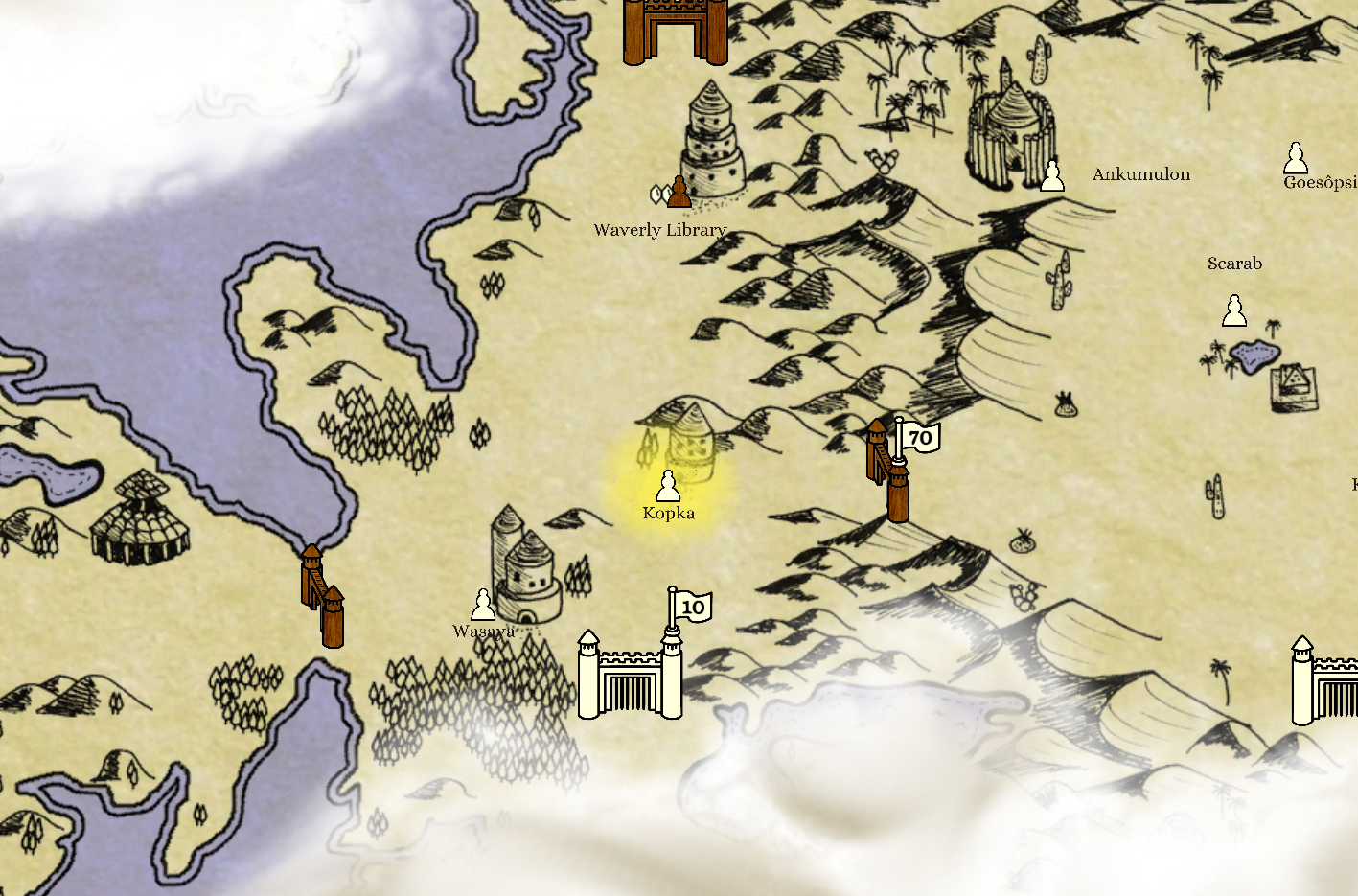 The adventure map showing nodes, gates, and paths