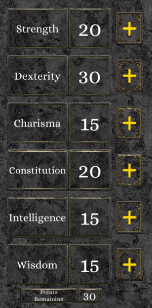 Champion stats panel showing the six attributes