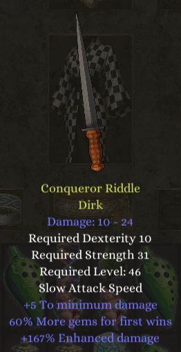 A royal quality item popup showing its yellow name and augments